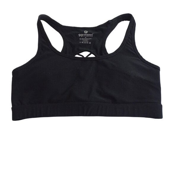 90 Degree By Reflex Black Sports Bra Women Size M Open Back Removeable Pads - Picture 1 of 8
